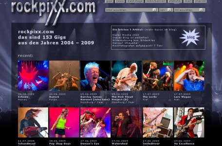 Webseite rockpixx.com, 2009